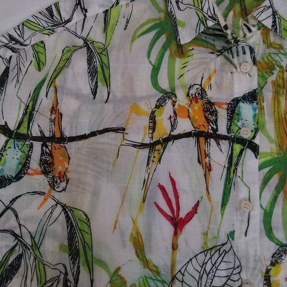 Westbound Petites Tropical Parrot Print Button-Up Short Sleeve Shirt Size PS - Picture 4 of 10